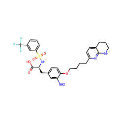 Nc1cc(C[C@H](NS(=O)(=O)c2cccc(C(F)(F)F)c2)C(=O)O)ccc1OCCCCc1ccc2c(n1)NCCC2 ZINC000049677924