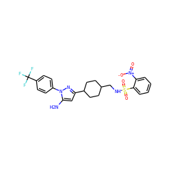 Nc1cc(C2CCC(CNS(=O)(=O)c3ccccc3[N+](=O)[O-])CC2)nn1-c1ccc(C(F)(F)F)cc1 ZINC000026381120