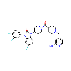 Nc1cc(CN2CCC(C(=O)N3CCC(n4c(=O)n(-c5ccc(F)c(F)c5)c5cc(F)ccc54)CC3)CC2)ccn1 ZINC000096285289