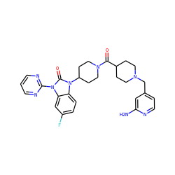 Nc1cc(CN2CCC(C(=O)N3CCC(n4c(=O)n(-c5ncccn5)c5cc(F)ccc54)CC3)CC2)ccn1 ZINC000096285303