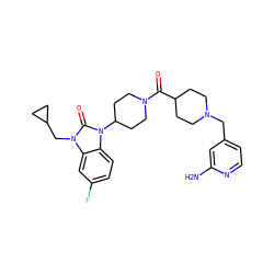 Nc1cc(CN2CCC(C(=O)N3CCC(n4c(=O)n(CC5CC5)c5cc(F)ccc54)CC3)CC2)ccn1 ZINC000038853252