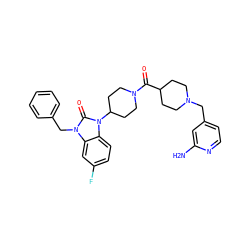 Nc1cc(CN2CCC(C(=O)N3CCC(n4c(=O)n(Cc5ccccc5)c5cc(F)ccc54)CC3)CC2)ccn1 ZINC000096285305