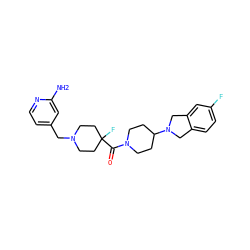 Nc1cc(CN2CCC(F)(C(=O)N3CCC(N4Cc5ccc(F)cc5C4)CC3)CC2)ccn1 ZINC000096285174