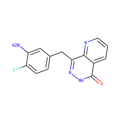 Nc1cc(Cc2n[nH]c(=O)c3cccnc23)ccc1F ZINC000167173677