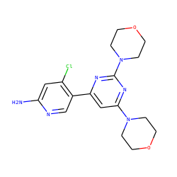 Nc1cc(Cl)c(-c2cc(N3CCOCC3)nc(N3CCOCC3)n2)cn1 ZINC000084596868