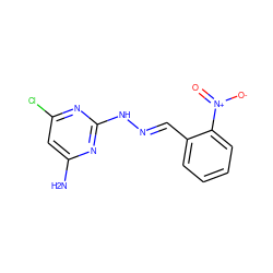 Nc1cc(Cl)nc(N/N=C/c2ccccc2[N+](=O)[O-])n1 ZINC000004595704