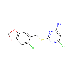 Nc1cc(Cl)nc(SCc2cc3c(cc2Cl)OCO3)n1 ZINC000006524187