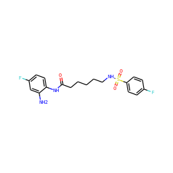 Nc1cc(F)ccc1NC(=O)CCCCCNS(=O)(=O)c1ccc(F)cc1 ZINC000117581543