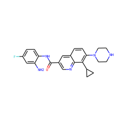 Nc1cc(F)ccc1NC(=O)c1cnc2c(C3CC3)c(N3CCNCC3)ccc2c1 ZINC000212352348