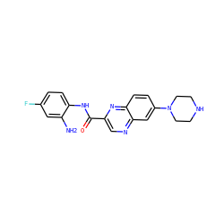 Nc1cc(F)ccc1NC(=O)c1cnc2cc(N3CCNCC3)ccc2n1 ZINC000212358772