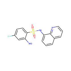 Nc1cc(F)ccc1S(=O)(=O)Nc1cccc2cccnc12 ZINC000013817991