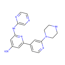 Nc1cc(Nc2cnccn2)nc(-c2ccnc(N3CCNCC3)c2)c1 ZINC000084704958