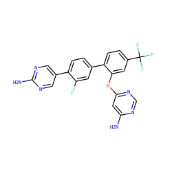 Nc1cc(Oc2cc(C(F)(F)F)ccc2-c2ccc(-c3cnc(N)nc3)c(F)c2)ncn1 ZINC000224802560