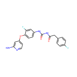 Nc1cc(Oc2ccc(NC(=O)NC(=O)Cc3ccc(F)cc3)cc2F)ccn1 ZINC000020148999