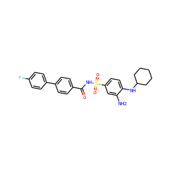 Nc1cc(S(=O)(=O)NC(=O)c2ccc(-c3ccc(F)cc3)cc2)ccc1NC1CCCCC1 ZINC000063540108