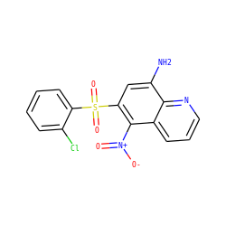 Nc1cc(S(=O)(=O)c2ccccc2Cl)c([N+](=O)[O-])c2cccnc12 ZINC000029479098