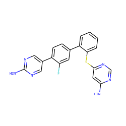 Nc1cc(Sc2ccccc2-c2ccc(-c3cnc(N)nc3)c(F)c2)ncn1 ZINC000224707094