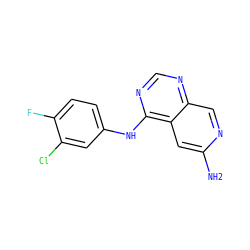 Nc1cc2c(Nc3ccc(F)c(Cl)c3)ncnc2cn1 ZINC000034529607