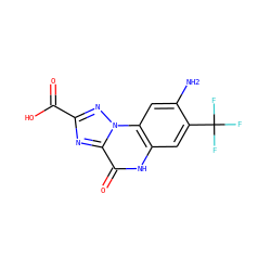 Nc1cc2c(cc1C(F)(F)F)[nH]c(=O)c1nc(C(=O)O)nn12 ZINC000013532640