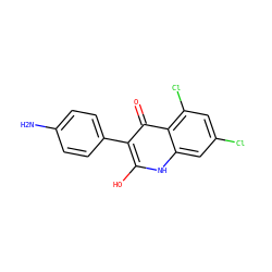 Nc1ccc(-c2c(O)[nH]c3cc(Cl)cc(Cl)c3c2=O)cc1 ZINC000013727270