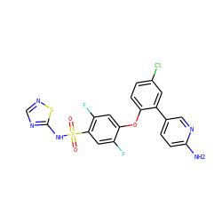 Nc1ccc(-c2cc(Cl)ccc2Oc2cc(F)c(S(=O)(=O)Nc3ncns3)cc2F)cn1 ZINC000095583222