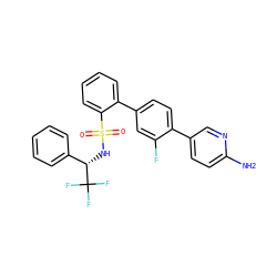Nc1ccc(-c2ccc(-c3ccccc3S(=O)(=O)N[C@@H](c3ccccc3)C(F)(F)F)cc2F)cn1 ZINC000224796783