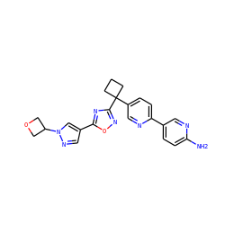 Nc1ccc(-c2ccc(C3(c4noc(-c5cnn(C6COC6)c5)n4)CCC3)cn2)cn1 ZINC000096175558