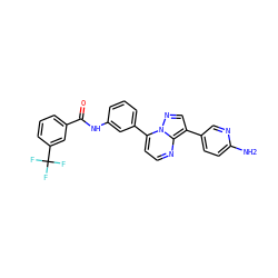 Nc1ccc(-c2cnn3c(-c4cccc(NC(=O)c5cccc(C(F)(F)F)c5)c4)ccnc23)cn1 ZINC000049048587