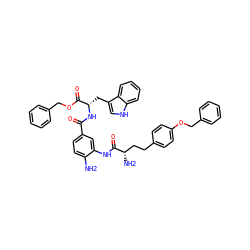 Nc1ccc(C(=O)N[C@@H](Cc2c[nH]c3ccccc23)C(=O)OCc2ccccc2)cc1NC(=O)[C@@H](N)CCc1ccc(OCc2ccccc2)cc1 ZINC000299860219