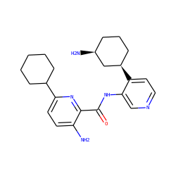 Nc1ccc(C2CCCCC2)nc1C(=O)Nc1cnccc1[C@@H]1CCC[C@H](N)C1 ZINC000140146747