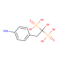 Nc1ccc(CC(O)(P(=O)(O)O)P(=O)(O)O)cc1 ZINC000005933246