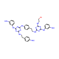 Nc1ccc(CCNc2nc(Nc3ccc(CCNc4nc(NCCO)nc(Nc5cccc(N)c5)n4)cc3)nc(Nc3cccc(N)c3)n2)cc1 ZINC000049694519