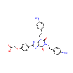Nc1ccc(CCn2c(=O)c3[nH]c(-c4ccc(OCC(=O)O)cc4)nc3n(CCc3ccc(N)cc3)c2=O)cc1 ZINC000027851004