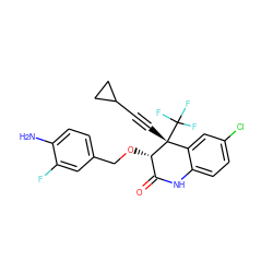 Nc1ccc(CO[C@H]2C(=O)Nc3ccc(Cl)cc3[C@@]2(C#CC2CC2)C(F)(F)F)cc1F ZINC000014944007