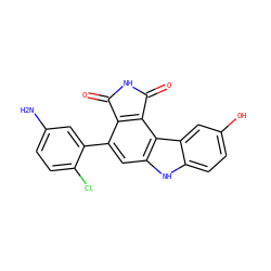 Nc1ccc(Cl)c(-c2cc3[nH]c4ccc(O)cc4c3c3c2C(=O)NC3=O)c1 ZINC000034804024