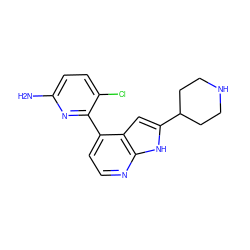 Nc1ccc(Cl)c(-c2ccnc3[nH]c(C4CCNCC4)cc23)n1 ZINC000220227042