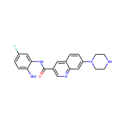 Nc1ccc(F)cc1NC(=O)c1cnc2cc(N3CCNCC3)ccc2c1 ZINC000212358956