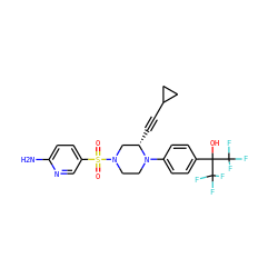 Nc1ccc(S(=O)(=O)N2CCN(c3ccc(C(O)(C(F)(F)F)C(F)(F)F)cc3)[C@@H](C#CC3CC3)C2)cn1 ZINC000103263625