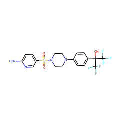 Nc1ccc(S(=O)(=O)N2CCN(c3ccc(C(O)(C(F)(F)F)C(F)(F)F)cc3)CC2)cn1 ZINC000098209174