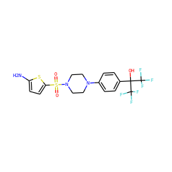 Nc1ccc(S(=O)(=O)N2CCN(c3ccc(C(O)(C(F)(F)F)C(F)(F)F)cc3)CC2)s1 ZINC000103261645