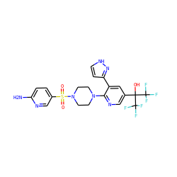 Nc1ccc(S(=O)(=O)N2CCN(c3ncc(C(O)(C(F)(F)F)C(F)(F)F)cc3-c3cc[nH]n3)CC2)cn1 ZINC000299830629