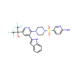 Nc1ccc(S(=O)(=O)N2CCN(c3ncc(C(O)(C(F)(F)F)C(F)(F)F)cc3-c3cc4ccccc4[nH]3)CC2)cn1 ZINC000299827589