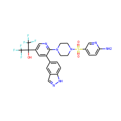 Nc1ccc(S(=O)(=O)N2CCN(c3ncc(C(O)(C(F)(F)F)C(F)(F)F)cc3-c3ccc4[nH]ncc4c3)CC2)cn1 ZINC000299829237