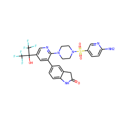 Nc1ccc(S(=O)(=O)N2CCN(c3ncc(C(O)(C(F)(F)F)C(F)(F)F)cc3-c3ccc4c(c3)CC(=O)N4)CC2)cn1 ZINC000299824455