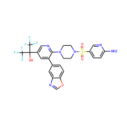 Nc1ccc(S(=O)(=O)N2CCN(c3ncc(C(O)(C(F)(F)F)C(F)(F)F)cc3-c3ccc4ocnc4c3)CC2)cn1 ZINC000299830915