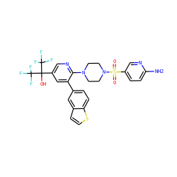 Nc1ccc(S(=O)(=O)N2CCN(c3ncc(C(O)(C(F)(F)F)C(F)(F)F)cc3-c3ccc4sccc4c3)CC2)cn1 ZINC000299828189