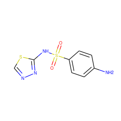Nc1ccc(S(=O)(=O)Nc2nncs2)cc1 ZINC000001667535