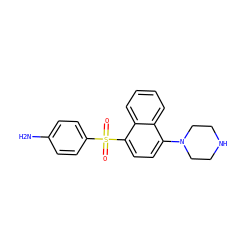Nc1ccc(S(=O)(=O)c2ccc(N3CCNCC3)c3ccccc23)cc1 ZINC000028335599