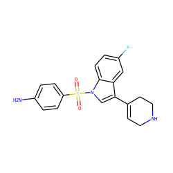 Nc1ccc(S(=O)(=O)n2cc(C3=CCNCC3)c3cc(F)ccc32)cc1 ZINC000028130533