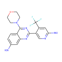 Nc1ccc2c(N3CCOCC3)nc(-c3cnc(N)cc3C(F)(F)F)nc2c1 ZINC000653716247
